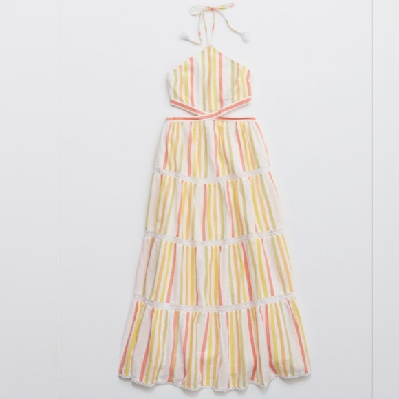 Aerie Striped Halter Cut-Out Dress - Picture 3 of 6